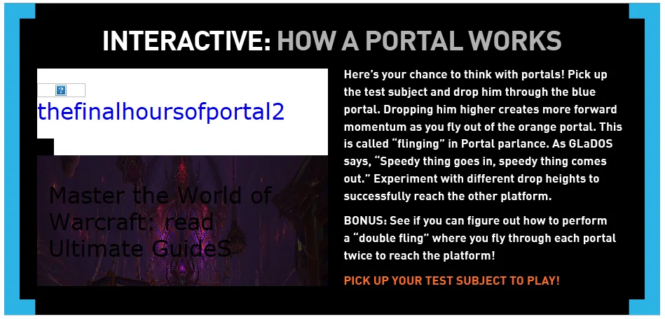 A Portal interactive page embedding an unrelated World of Warcraft guide