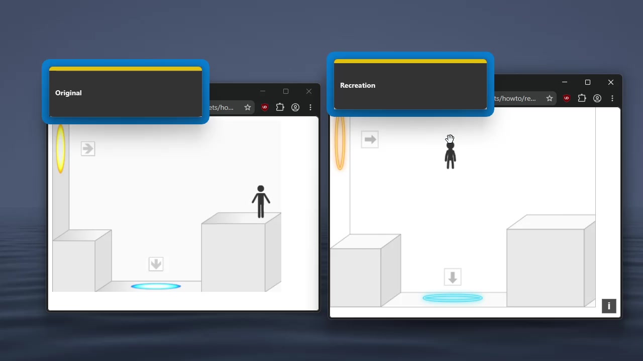 The original Portal minigame beside its recreation