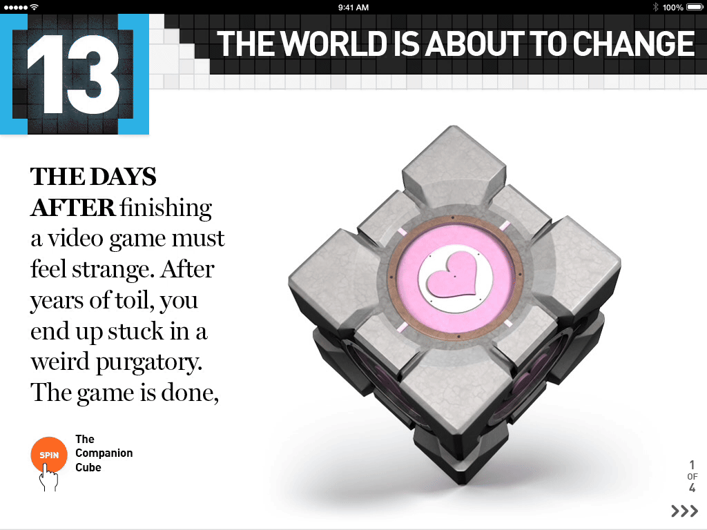 A rotating Companion Cube visualization from the iPad version