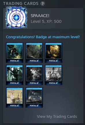 Portal 2 Steam trading cards and maximum-level badge