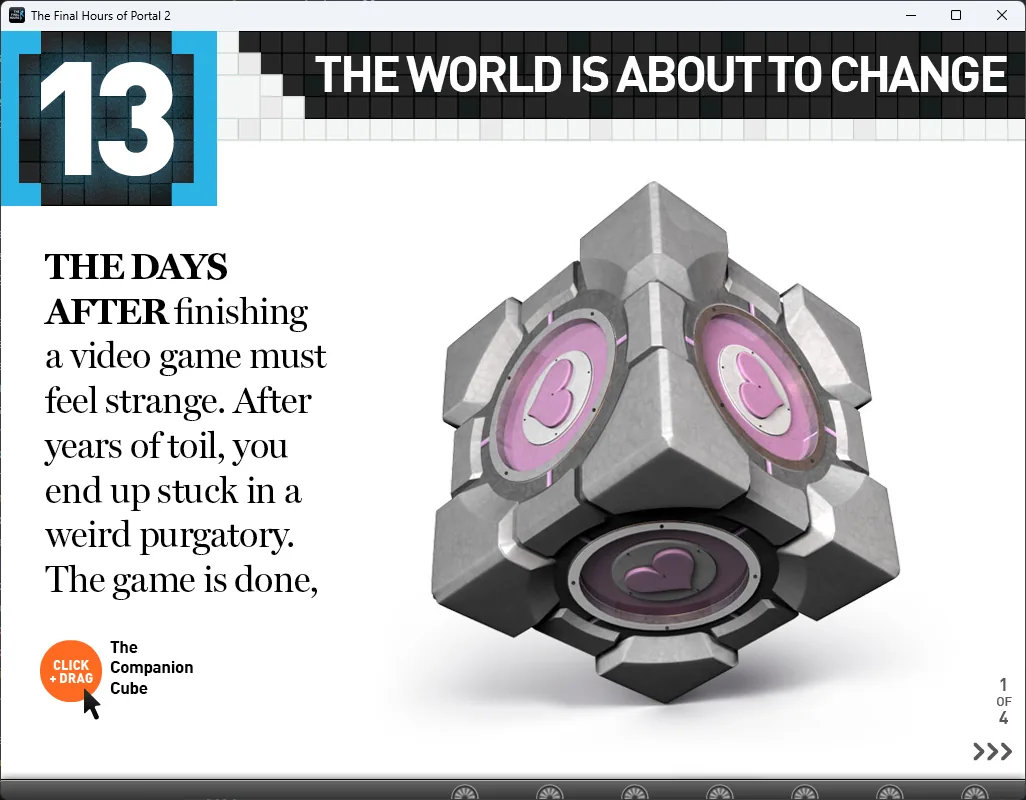 The restored interactive 3D Companion Cube visualization