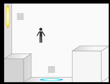 The restored Portal minigame with a stick figure, cubes, and portals